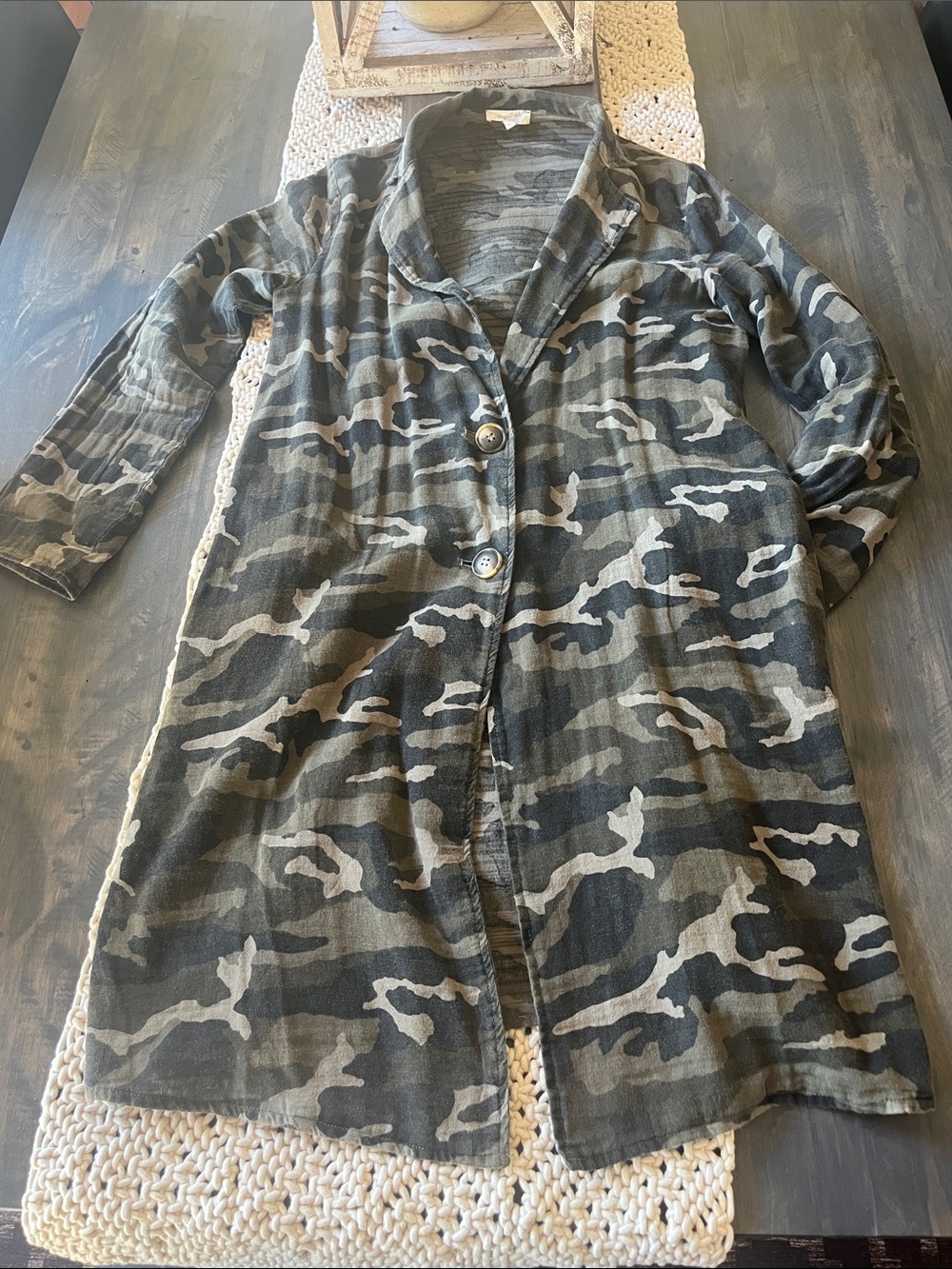 ANTHROPOLOGIE Mystree Camouflage Duster Lightweight Jacket S Like New